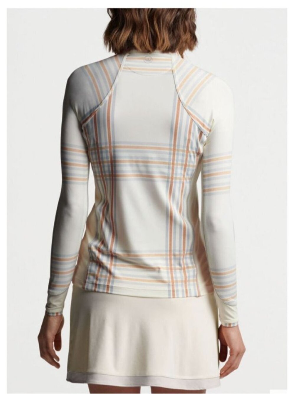 Peter Millar Womens Ivory Plaid UPF 50+ Quarter-Zip Sun Shirt Medium Golf EUC - Picture 2 of 12